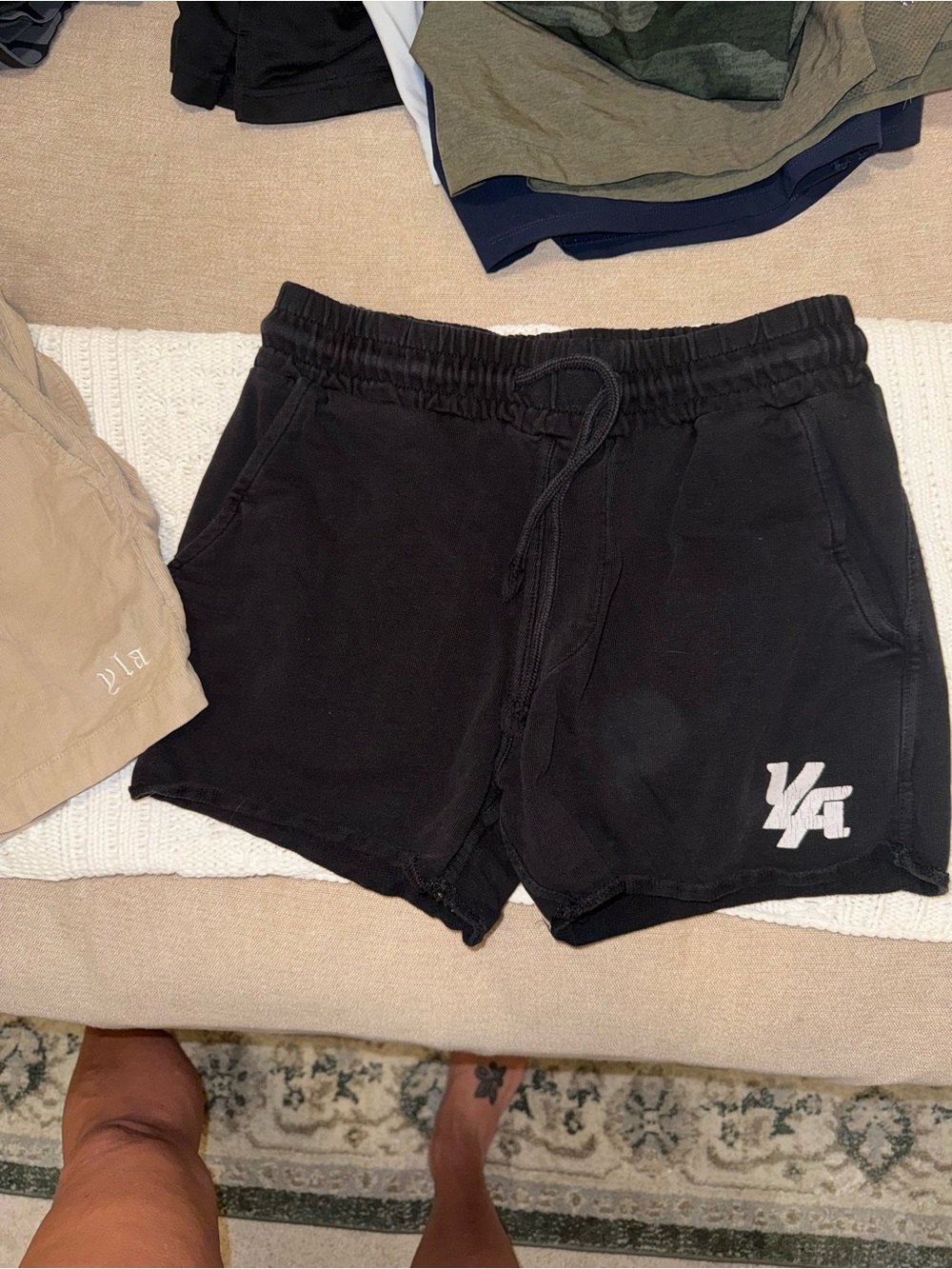 YoungLA Black Logo Drawstring Shorts & Tan Lounge Shorts - Picture 3 of 5